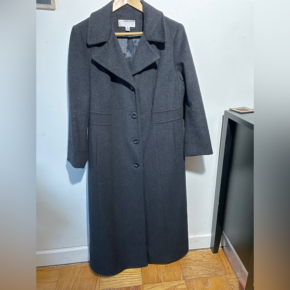 Anne Klein Gray Single-Breasted heavyweight cashmere blend Maxi Coat, 14, EUC - Picture 8 of 16